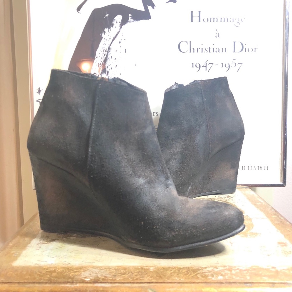 Sz7-FREE PEOPLE DISTRESSED BLACK/BROWN SUEDE BOOTS - Picture 2 of 16